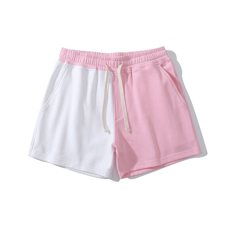 Men's cotton two-tone shorts with elastic waist and pockets, featuring pink and white colors, stylish and comfy fit, SF1394.