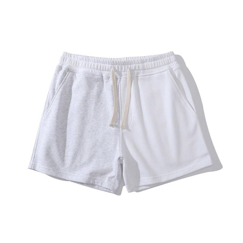 Men's fashion elastic waist two-color shorts in gray and white, breathable cotton with drawstring and pockets, model SF1394