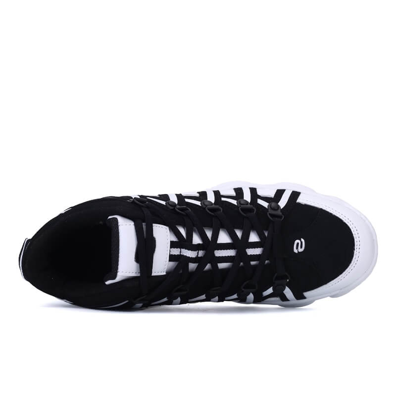 Top view of Fashion High Lace-Up Sneakers SF1075 in black and white, featuring a unisex design with durable lace-up closure.