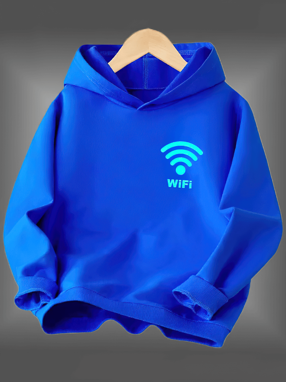 Fashion Kids Hoodie With Glowing Wi-Fi Graphic - SF3822 in blue featuring a fun Wi-Fi signal print, perfect for tech-savvy youngsters.