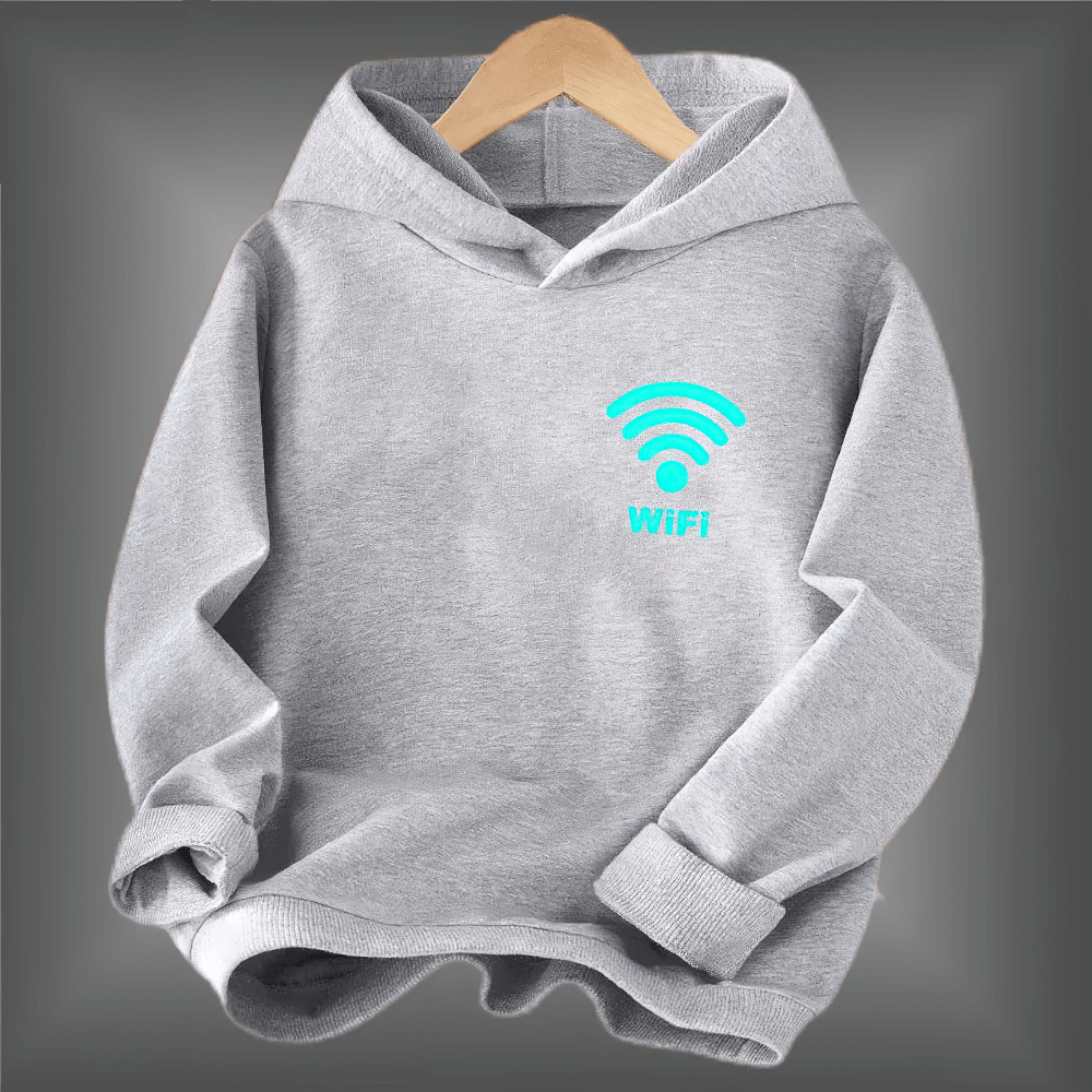 Fashion Kids Hoodie With Glowing Wi-Fi Graphic - SF3822 in gray with cool glowing Wi-Fi signal print for tech-savvy children.