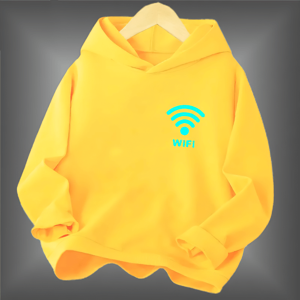 Yellow Fashion Kids Hoodie With Glowing Wi-Fi Graphic - SF3822 featuring a bright Wi-Fi signal print and 