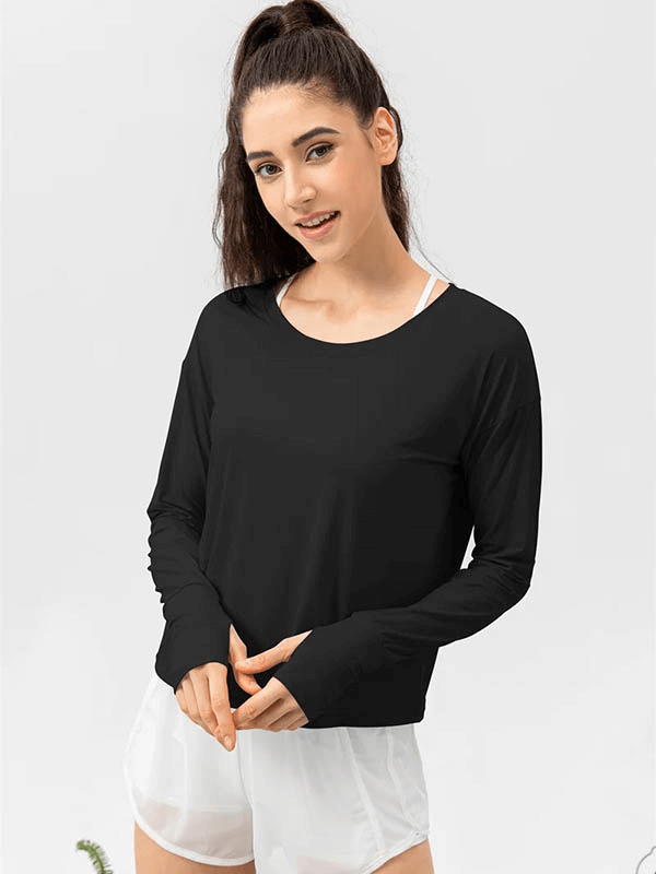 Fashion Ladies Loose Solid Top with Thumb Holes - SF1861