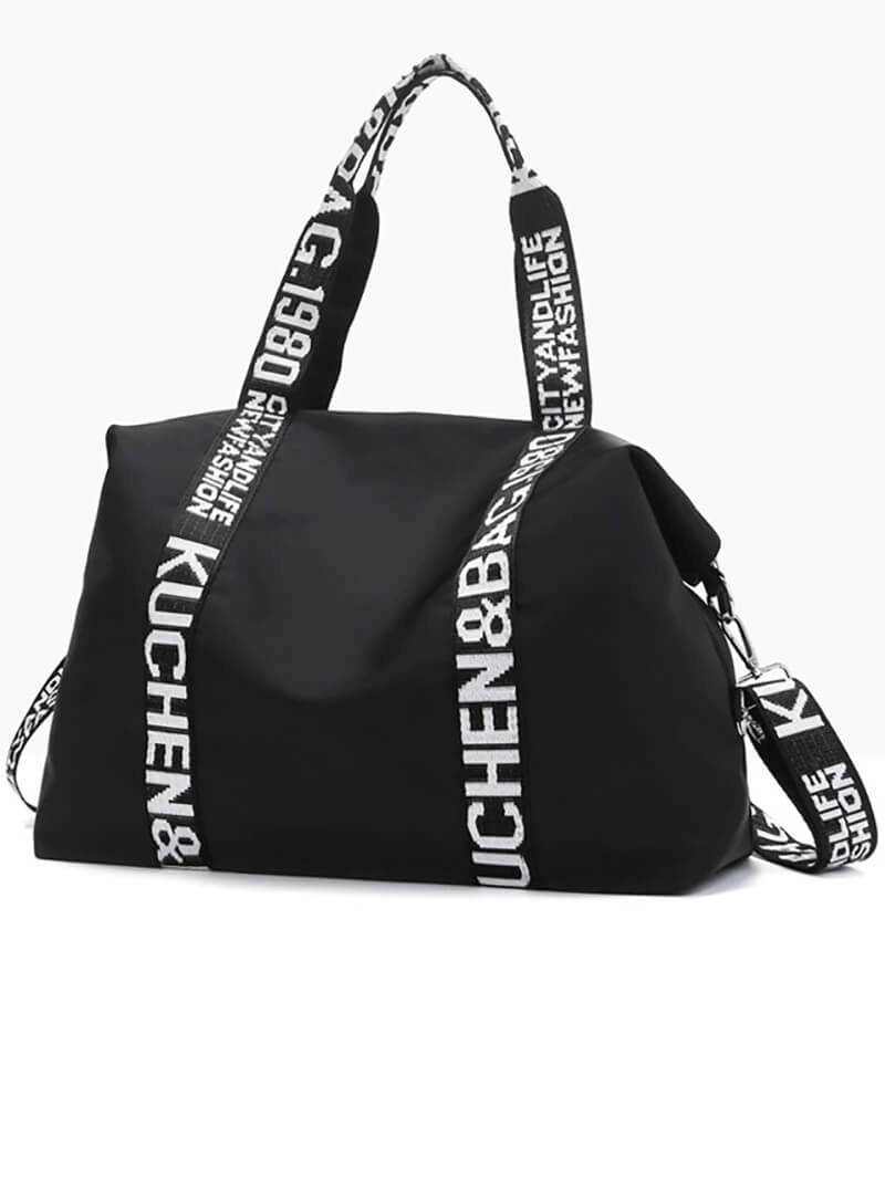 Black large lightweight yoga handbag for women, ideal gym bag with stylish straps, perfect for travel and sports, by SF0160.