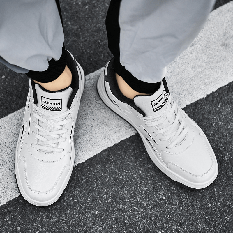 Unisex fashion leather walking sneakers, lace-up design with durable microfiber, rubber outsole, and lightweight EVA insole. Model: SF1467.