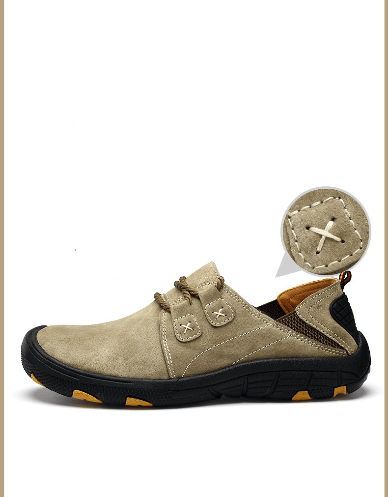 Fashion male breathable genuine leather shoes, outdoor trekking footwear with rubber outsole and lace-up closure, model SF1344.