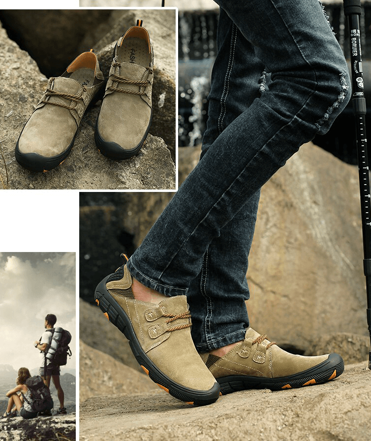 Fashion Male Breathable Genuine Leather Shoes for trekking - SF1344. Durable, stylish footwear for outdoor adventures with superior traction.