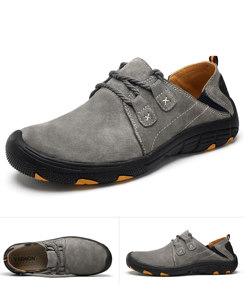 Fashion male breathable genuine leather shoes, outdoor trekking footwear SF1344 with lace-up closure and rubber outsole for superior traction.