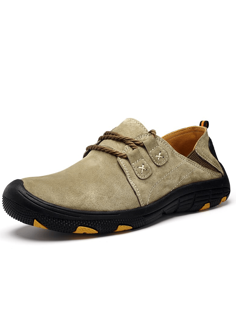 Fashion breathable genuine leather trekking shoes with lace-up design, solid pattern, and rubber outsole for superior traction, SF1344.