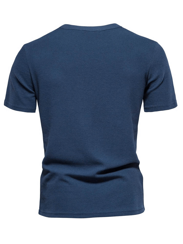 Fashion Male Solid Color Short Sleeves Waffle T-Shirt in blue with O-neck design, perfect blend of style and comfort, SF1850