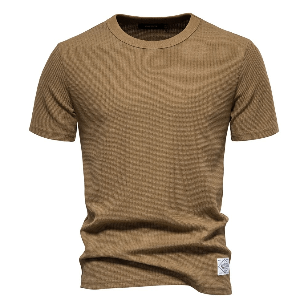 Modisches, einfarbiges, kurzärmliges Waffel-T-Shirt für Herren – SF1850 