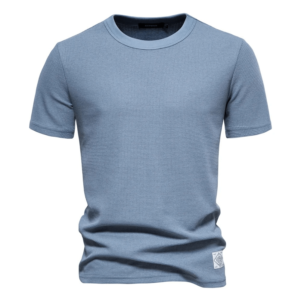 Fashionable male waffle t-shirt with short sleeves and o-neck in solid color, perfect for casual style - SF1850