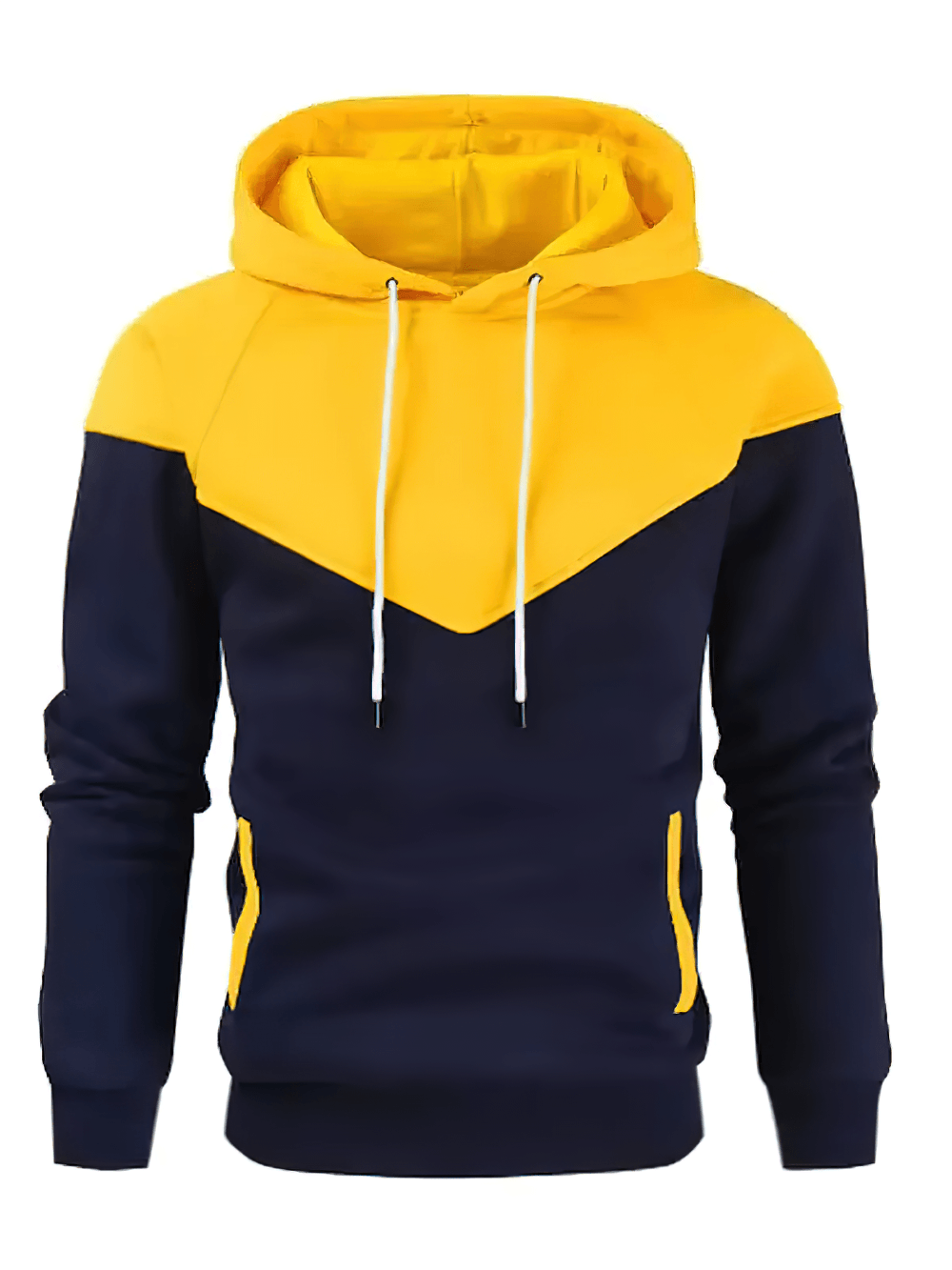 Fashion Men's Fleece Hoodie with Drawstring - SF4606 in bold yellow and navy color-block design, perfect for casual wear.