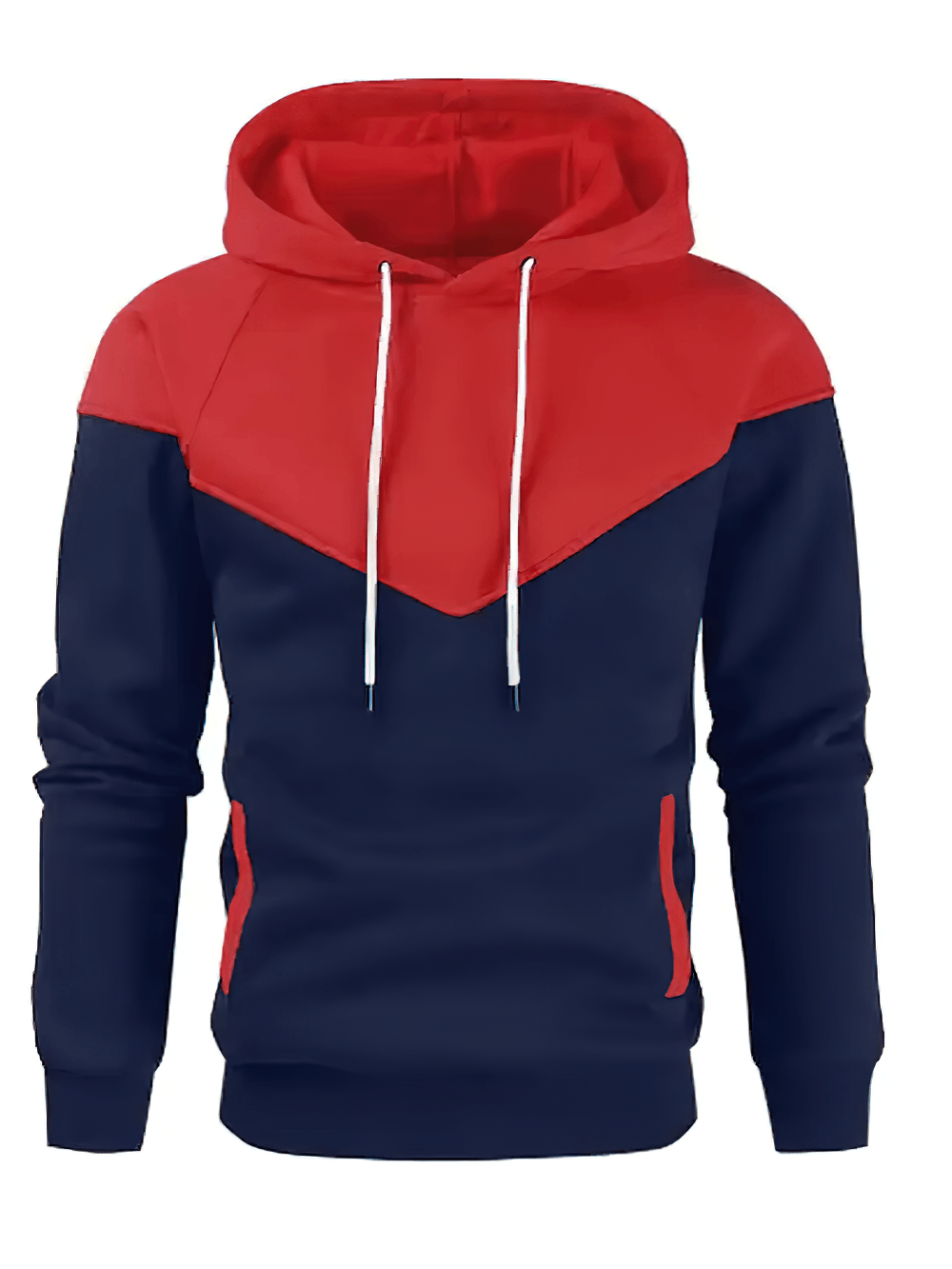 Fashion Men's Fleece Hoodie with Drawstring - SF4606 in navy and red color-block design, perfect for casual wear.