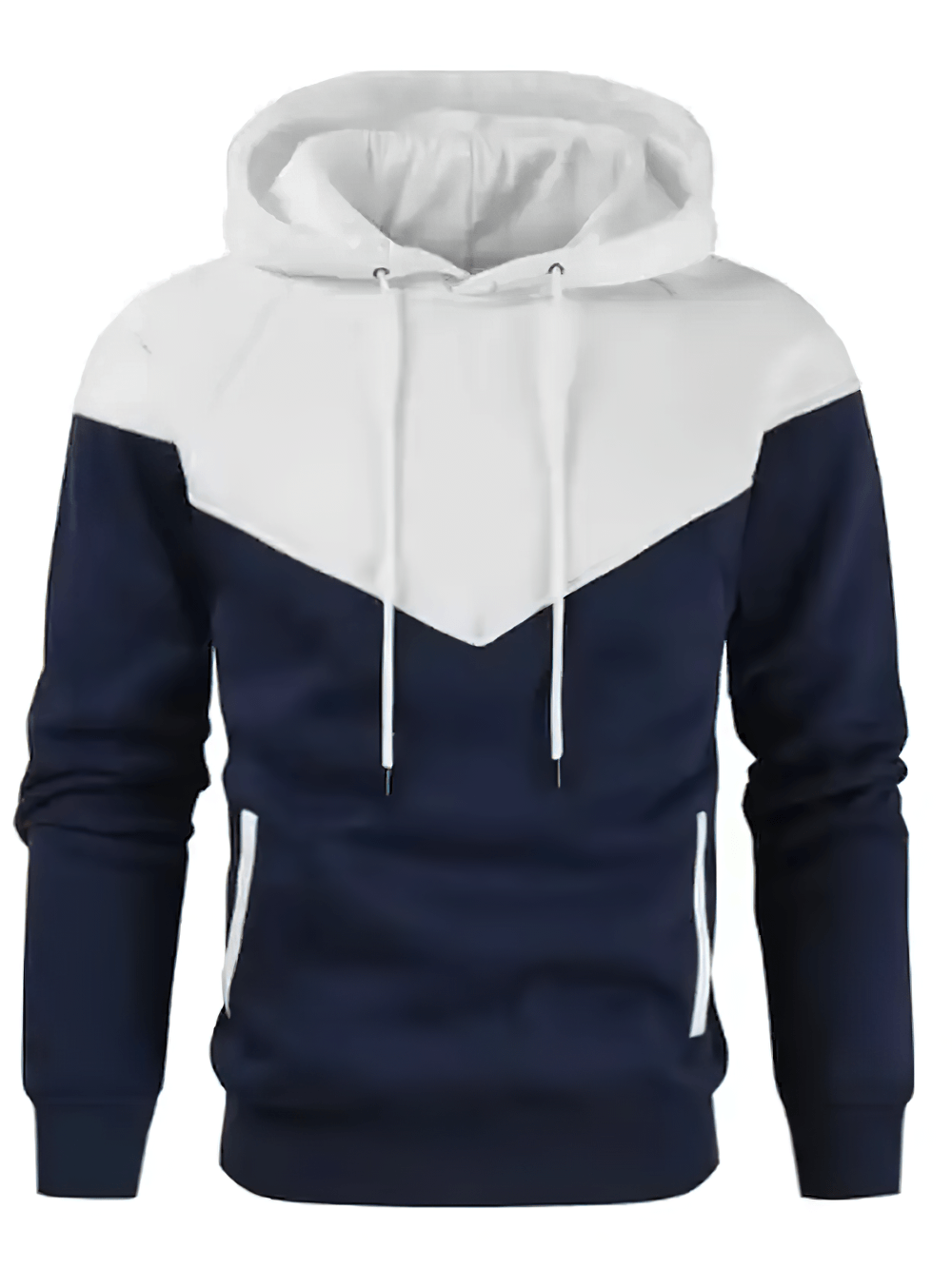 Fashion Men's Fleece Hoodie with Drawstring - SF4606 in navy and white with contrast panel design.