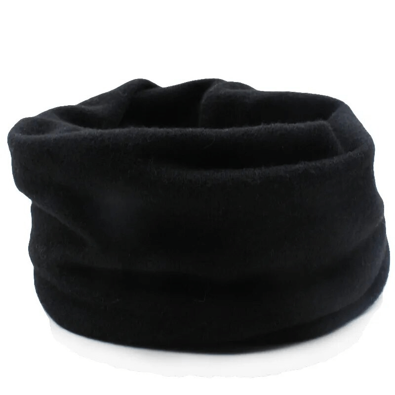 Multifunction black hat scarf for women, made of polyester and acrylic, offering style and warmth, ideal for versatile fashion.