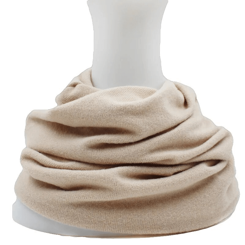 Beige fashion multifunction solid color hat scarf for women, made of polyester and acrylic. SF1681 offers stylish warmth and comfort.
