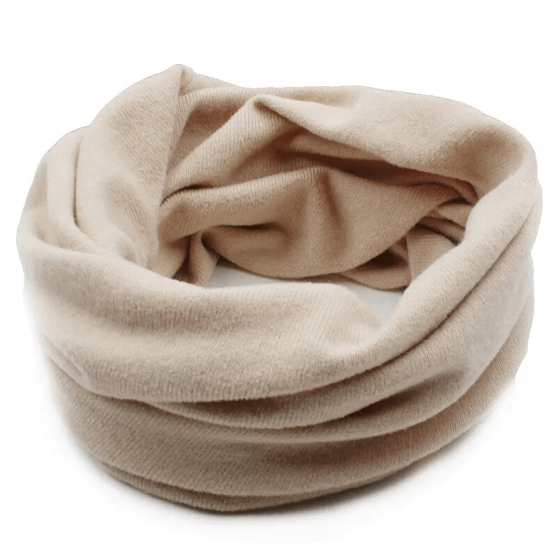 Beige multifunction solid color hat scarf for women, made of polyester and acrylic, ideal for warmth and style, model SF1681.