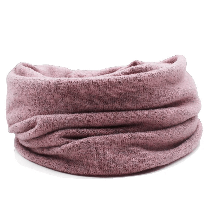 Fashion Multifunction Solid Color Hat Scarf for Women - SF1681 in pink, made of durable polyester and acrylic for stylish comfort.