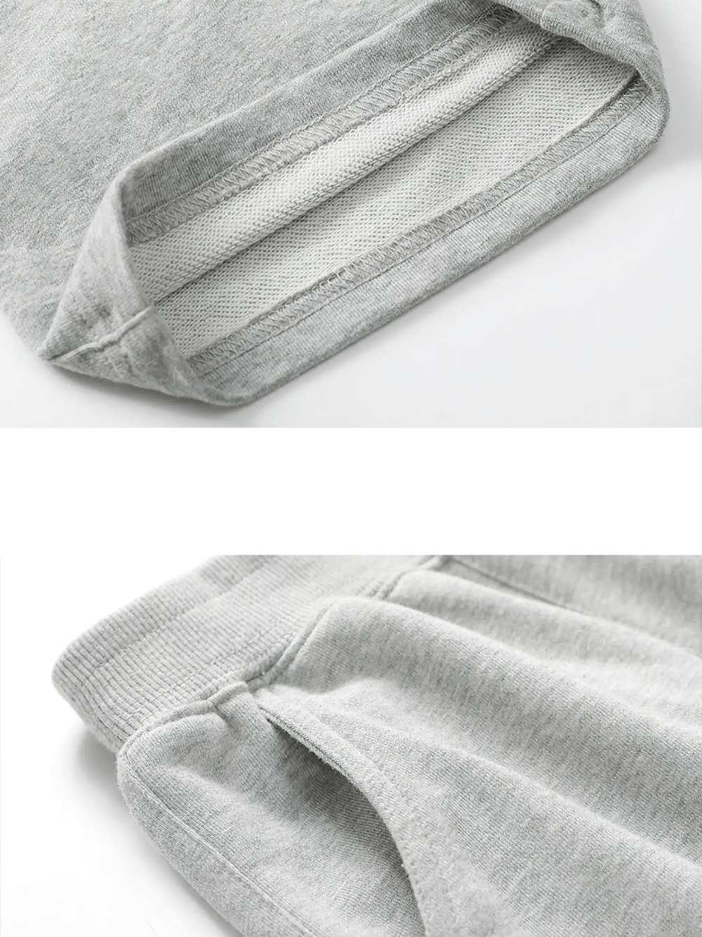 Close-up of gray Fashion Shorts with Printed Design and Pockets - SF3835, showing elastic waistband and side pocket details.