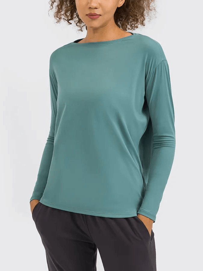 Fashion Solid Color Long Sleeves Loose Top for Gym - SF1821