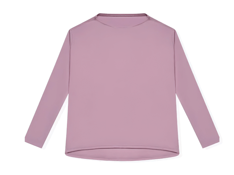 Fashion solid color long sleeves loose top, lavender, for gym workouts, durable nylon-spandex blend, breathable, quick-drying fabric.