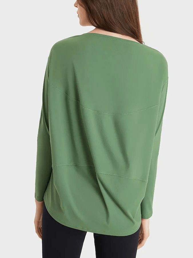 Green long-sleeve loose gym top, full back view with breathable nylon-spandex blend, perfect for workouts - SF1821