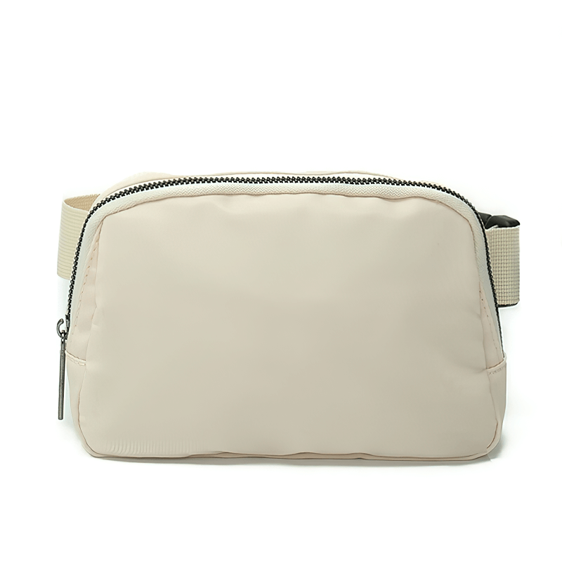 Unisex beige sports waist bag with adjustable belt and zipper pocket ideal for running and athletic activities - Model SF1511.