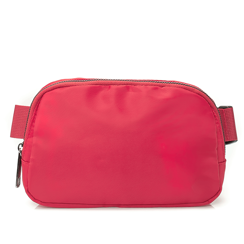Red fashion sports waist bag SF1511 for running with adjustable belt and zipper pocket, made from durable nylon.