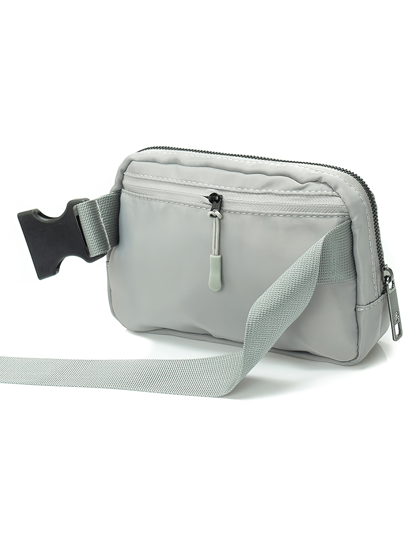 Gray fashion sports waist bag for running with adjustable belt, perfect for unisex use. Durable nylon with zipper pocket, SF1511.