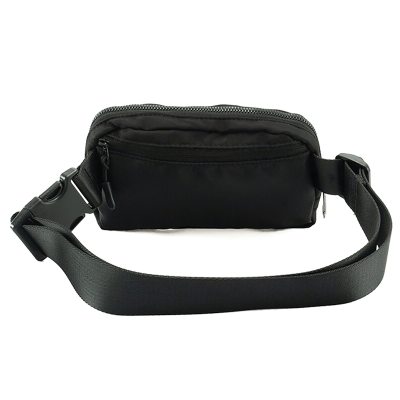 Black nylon fashion sports waist bag SF1511 with adjustable belt for running and secure zipper pocket. Unisex style for active lifestyle.