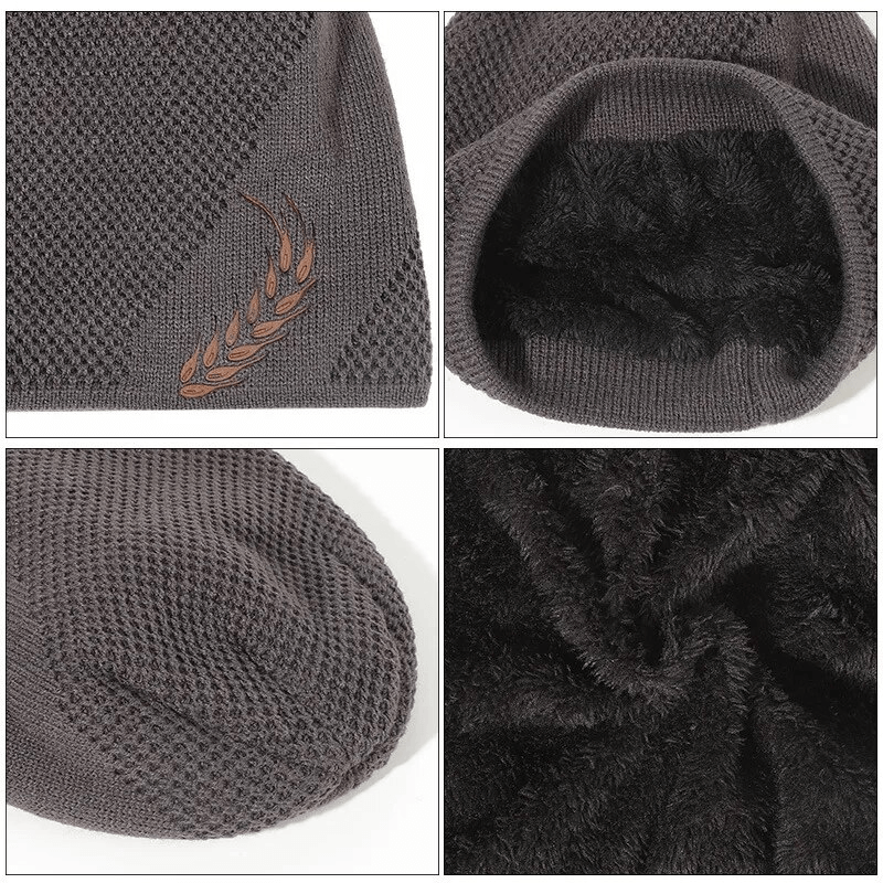 Unisex warm knitted ski beanie with wheat ear pattern and fleece lining, perfect for outdoor adventures. Made from sturdy polyester material.
