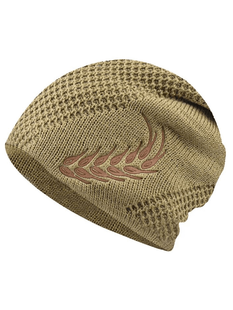 Fashion warm knitted ski beanie with wheat ear pattern in beige, SF1676. Unisex, outdoor-friendly, cozy polyester hat.