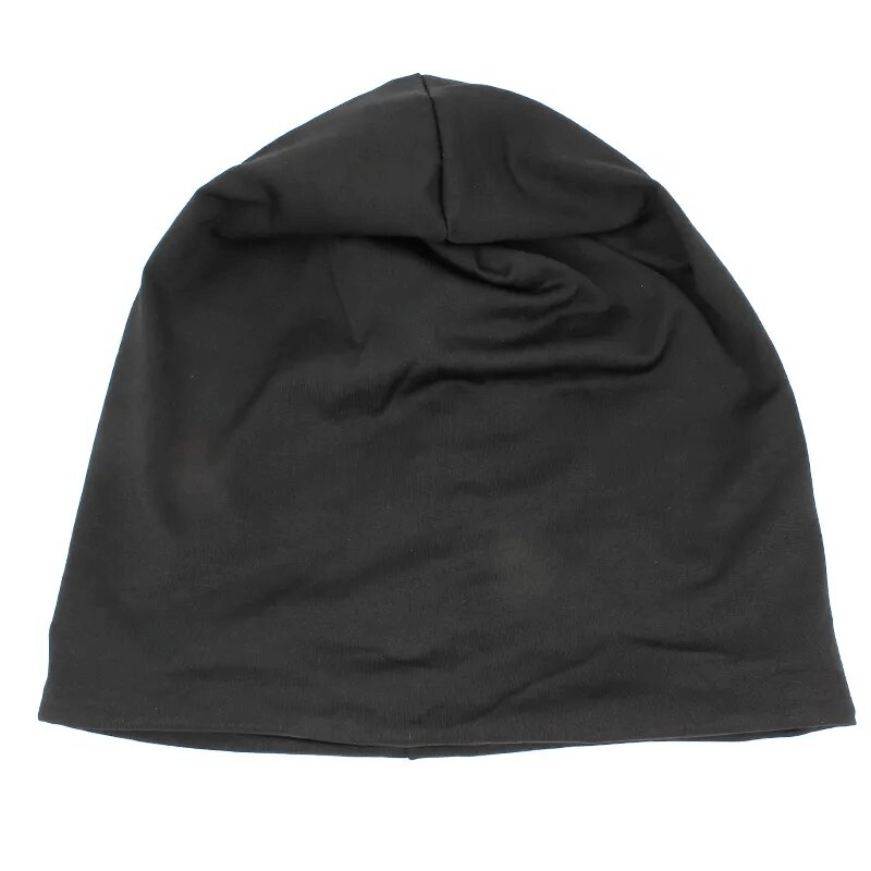 Unisex black polyester beanie with holes featuring a geometric pattern for a warm and stylish casual look, model SF1665.