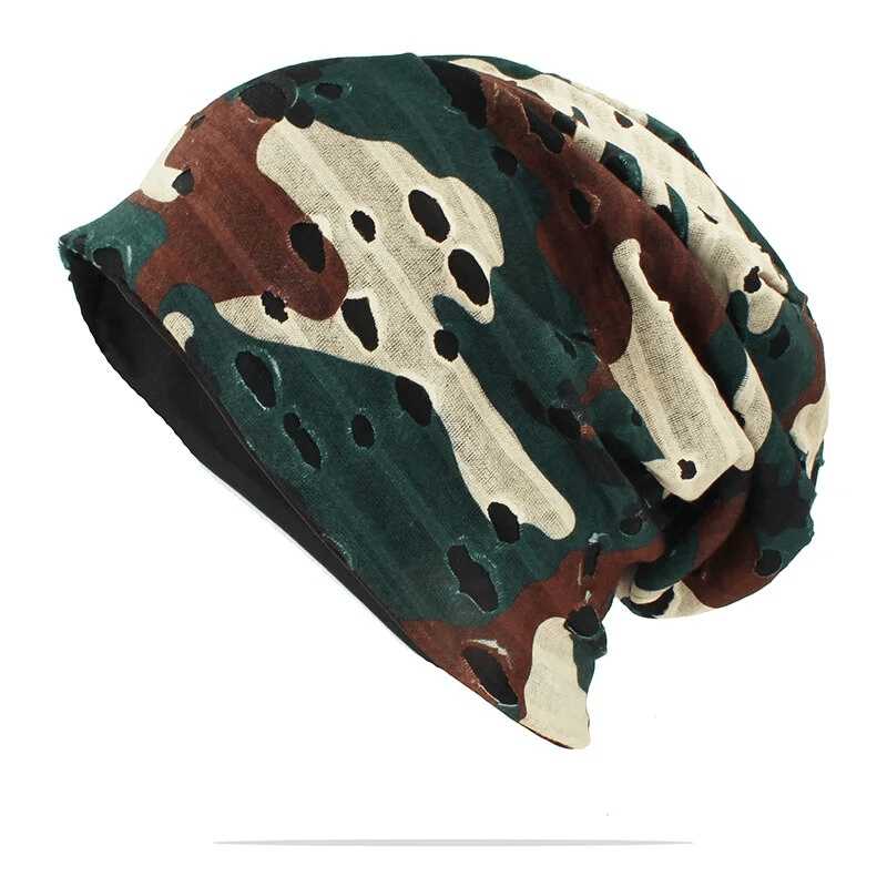 Stylish unisex geometric pattern beanie with holes, made of polyester. Warm, casual fashion skullies & beanies - SF1665.