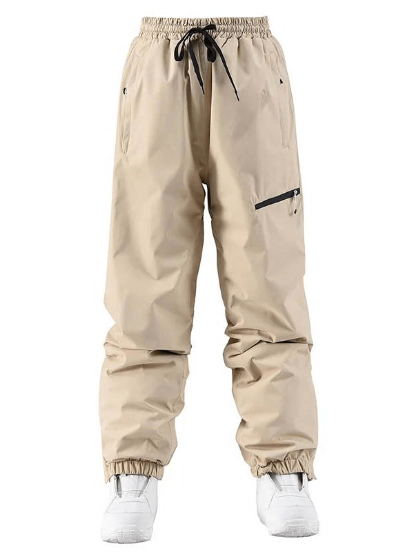 Unisex windproof and waterproof snowboarding pants in beige, SF1842 model, made of polyester with zipper fly and elastic cuffs.