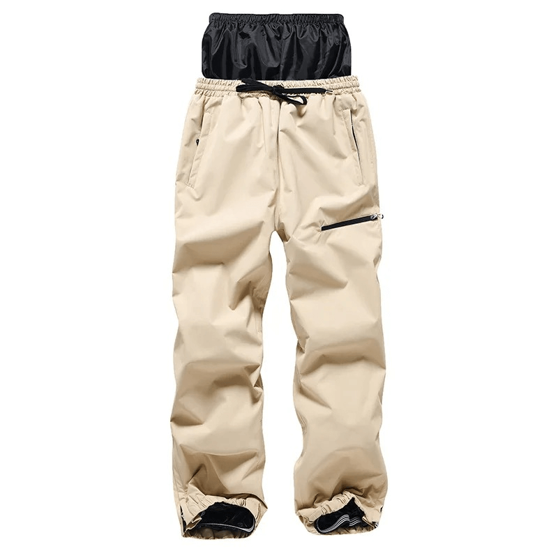 Unisex fashion warm windproof waterproof snowboarding pants SF1842 in beige with zipper closure, perfect for winter sports.