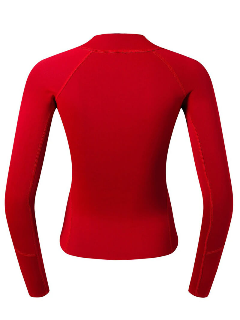 Women's red rashguard for deep-diving surfing, 2mm microfiber, providing comfort and durability for water sports - SF0463
