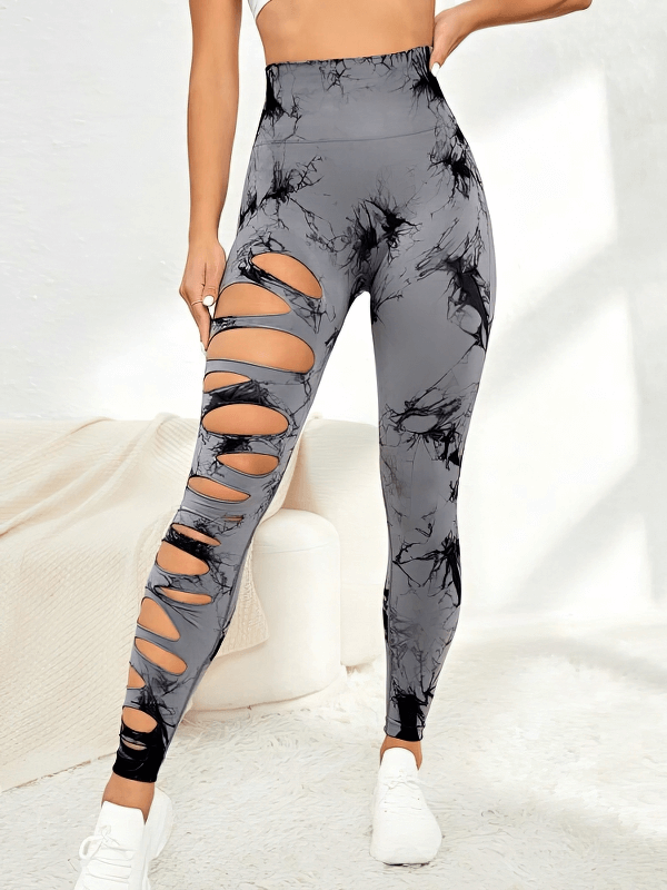 Fashionable Elastic Tight Women's Leggings with stylish cutouts, high-waisted fit, and breathable nylon fabric - SF1310
