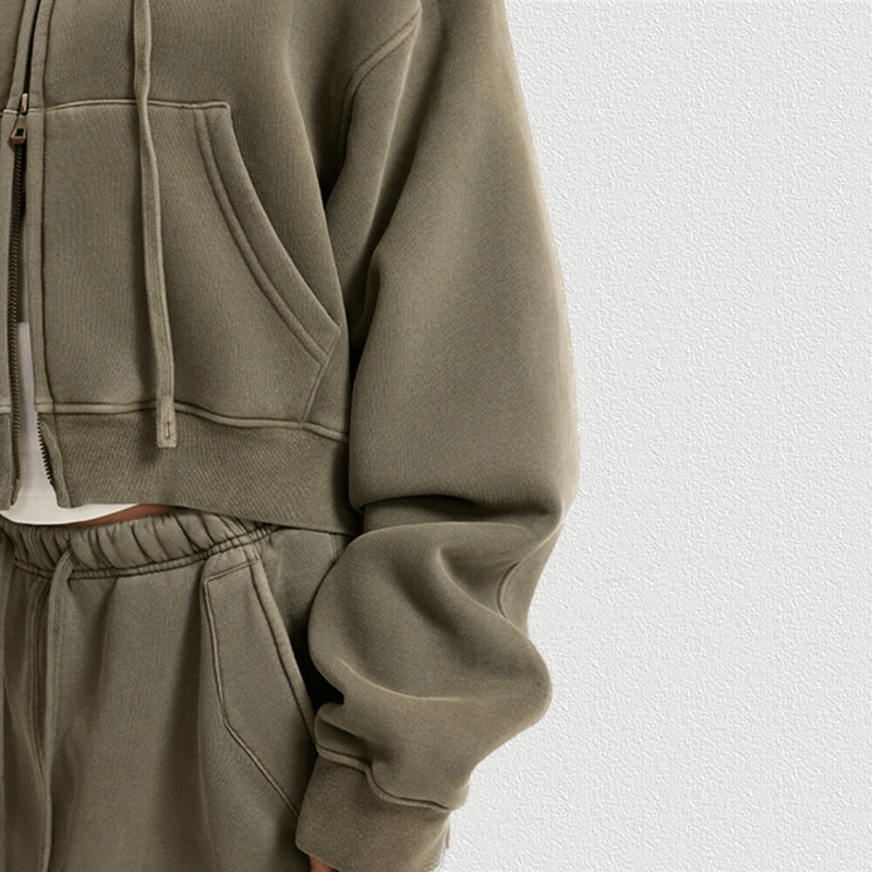 Fashionable Women's Fleece Short Hoodie with Zipper