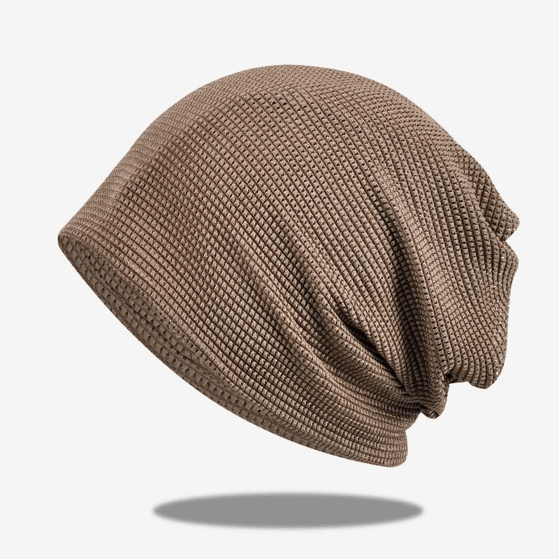 Fashionable lightweight mesh unisex beanie in brown, made from breathable polyester for quick-drying and SPF 50+ protection.