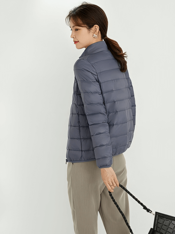 Fashionable Solid Color Women's Down Jacket with Zipper and Stand Collar - SF1494