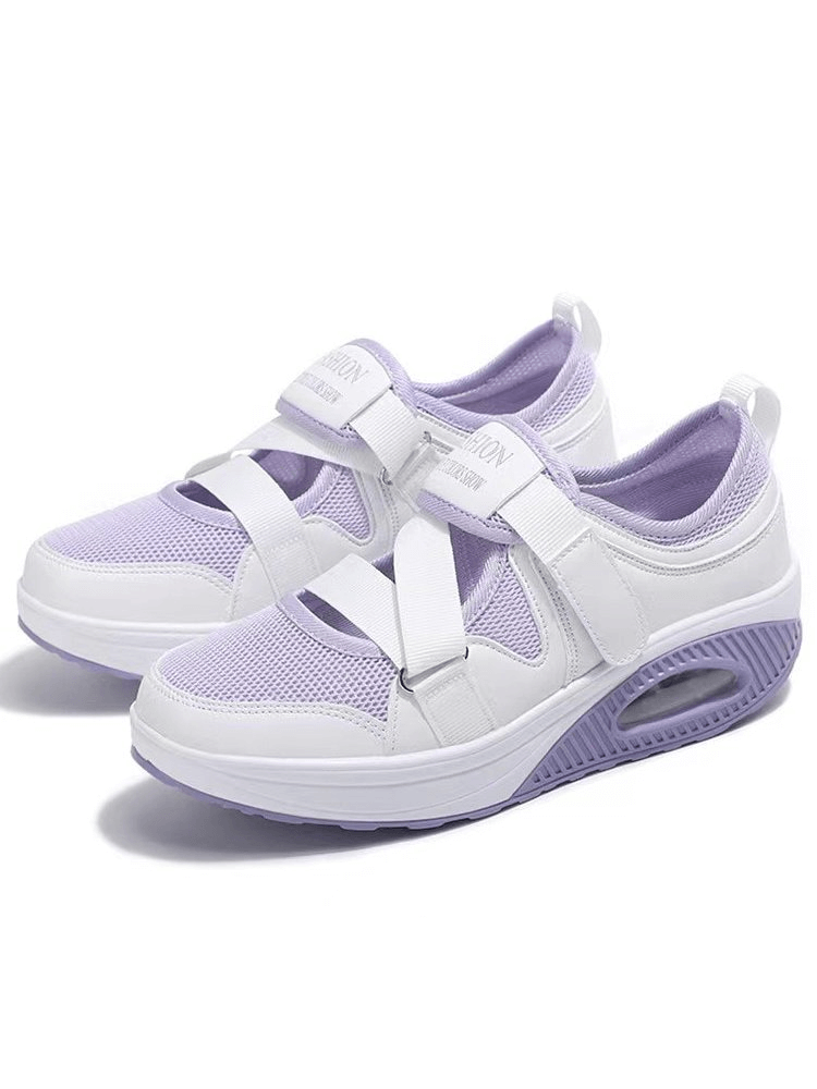 Fashionable Women's Sports Mesh Sneakers with Platform in Lilac and White, Featuring Breathable Air-Mesh Upper and PU Insole for Comfort.