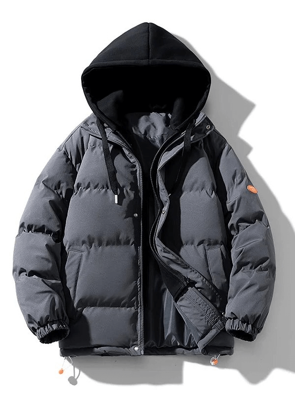 Fashionable warm unisex hooded down jacket SF1938 with detachable hood, cotton filling, and zipper closure, perfect for winter style.