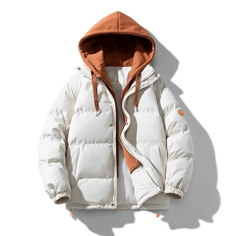 Fashionable unisex white hooded down jacket with detachable hood, perfect for stylish winter warmth - SF1938
