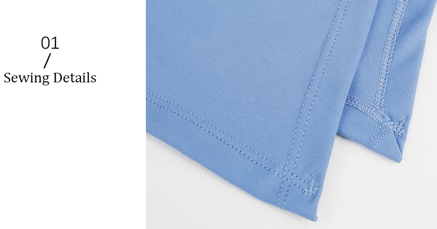 Close-up of blue feather-light fabric showing detailed stitching, highlighting quality craftsmanship for activewear.