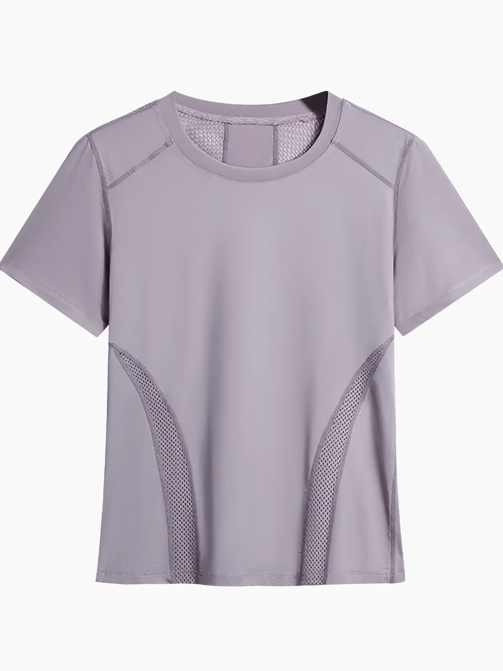 Alt Tag: Female Back Mesh Quick Dry Running T-Shirt - SF4491 light gray short sleeve athletic top with breathable mesh panels