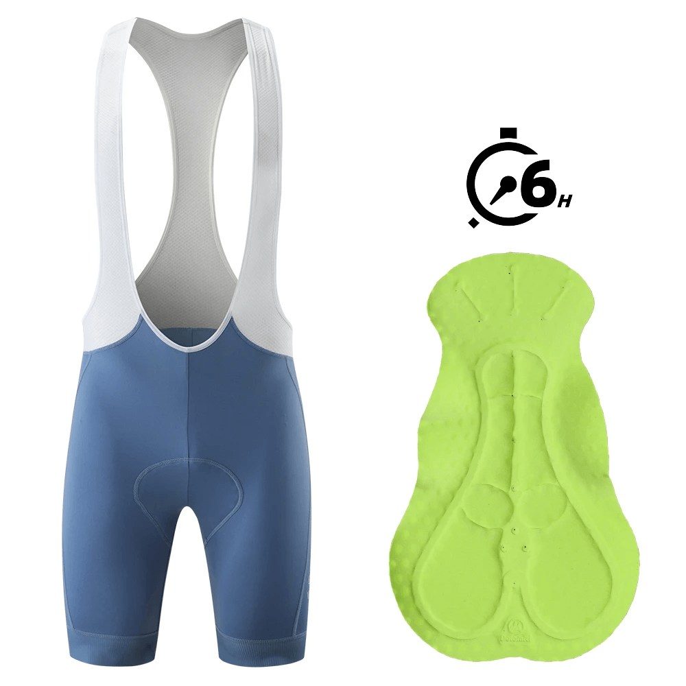 Women's cycling bib shorts padded for long rides, in blue and white, with anti-bacterial liner for road biking and MTB, SF2587.