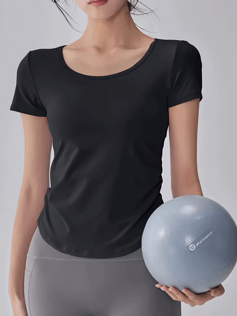 Alt Tag: Female Breathable Mesh Back Short Sleeve T-Shirt - SF4376 women’s lightweight yoga training tee with scoop neck and short sleeves