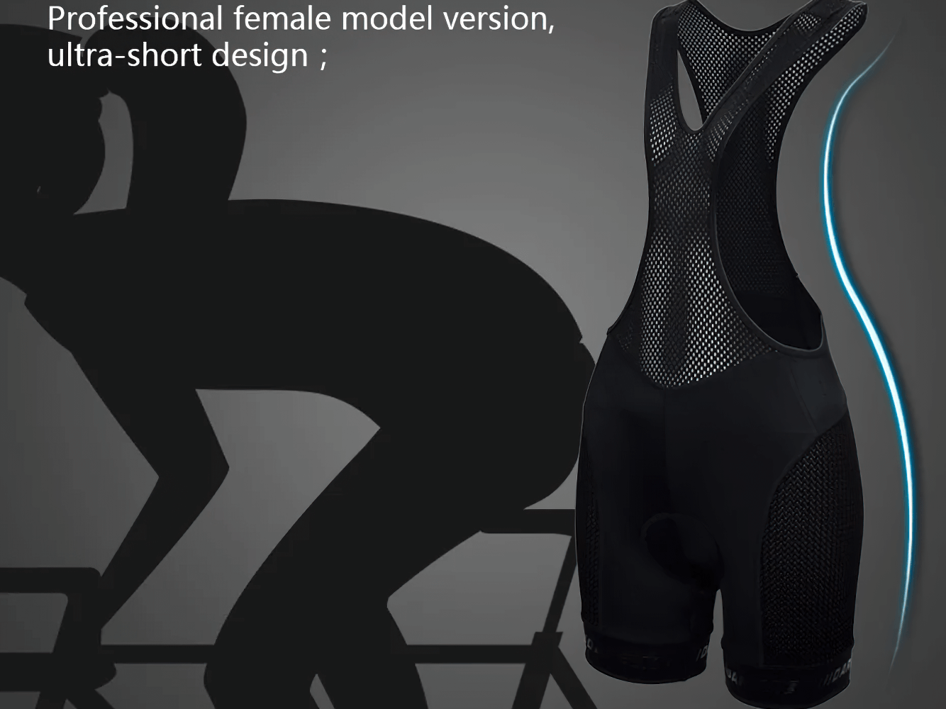 Women’s cycling bib shorts with shockproof pad, sleek black design and mesh back for optimal comfort and performance.